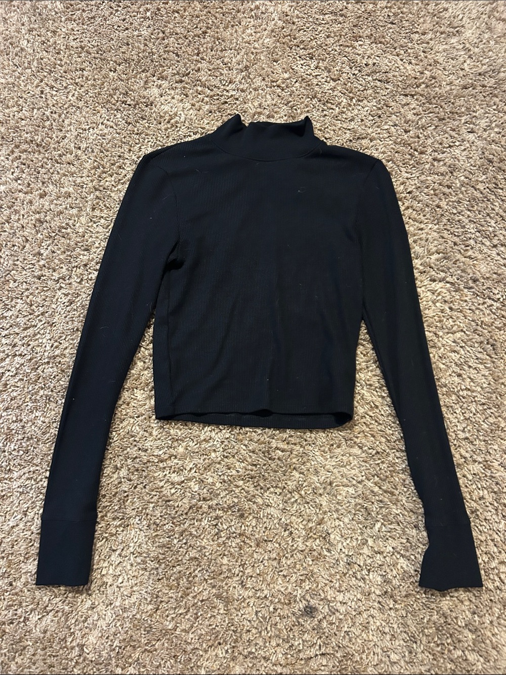 American Eagle Outfitters Black Ribbed Mock turtle neck Long-Sleeve Top